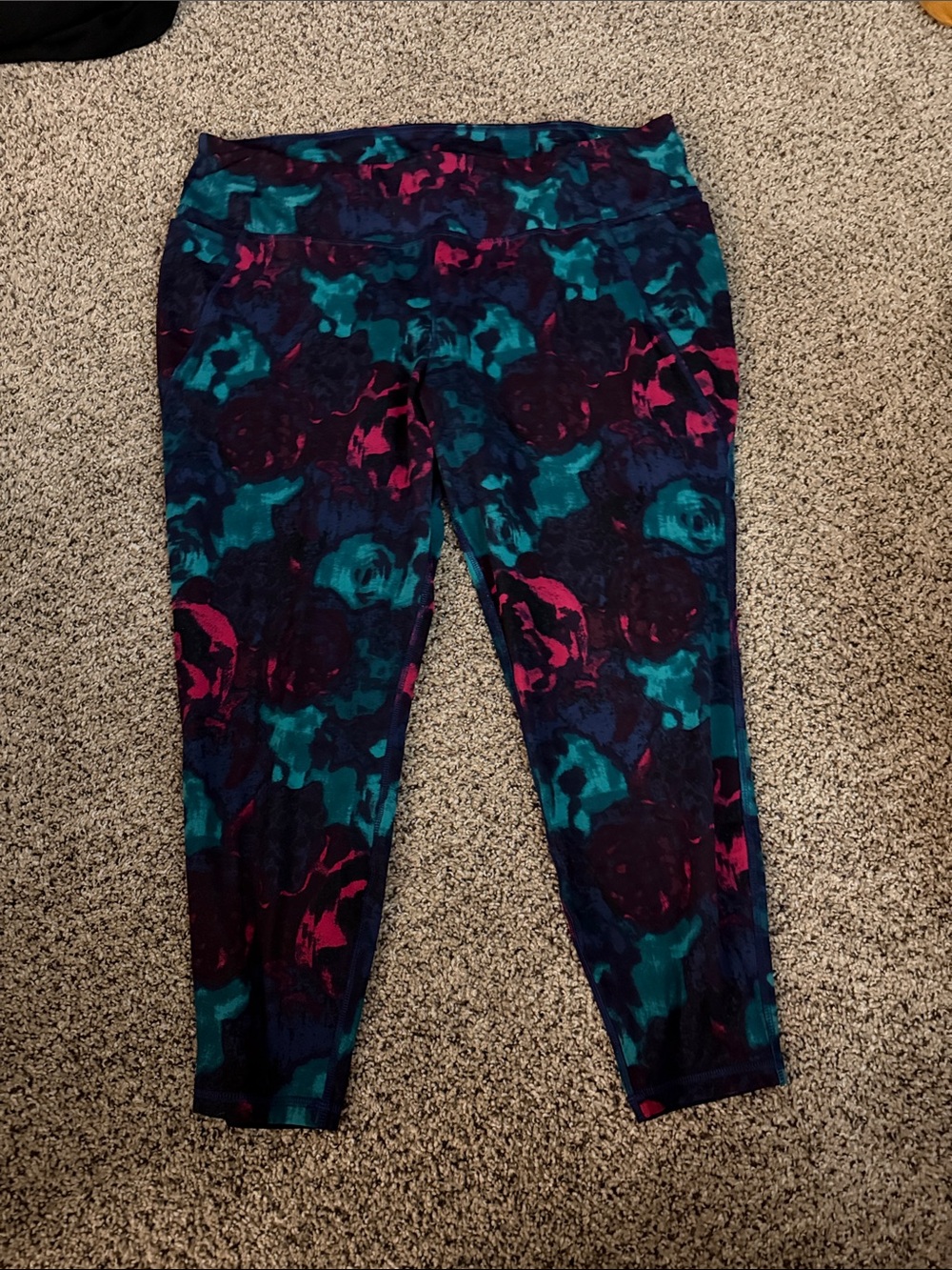 Livi Active Teal, Pink & Navy Floral Print Leggings